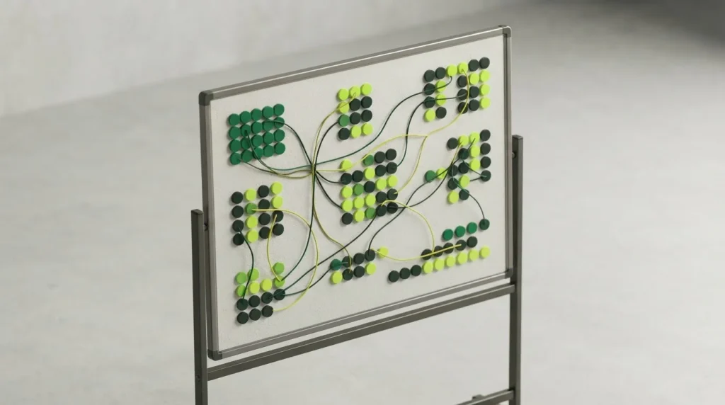 Magnettafel mit farbigen Kreisen zur Darstellung mehrerer Sportereignisse